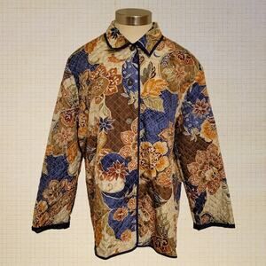 Cottagecore Silk Quilted Floral Button-Up Cardigan Alfred Dunner Size 12 Silky L